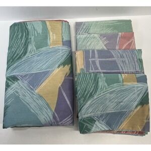 VTG Dan River Abstract Brushstroke Full Sheet Pillowcases Shams Teal/Lavender